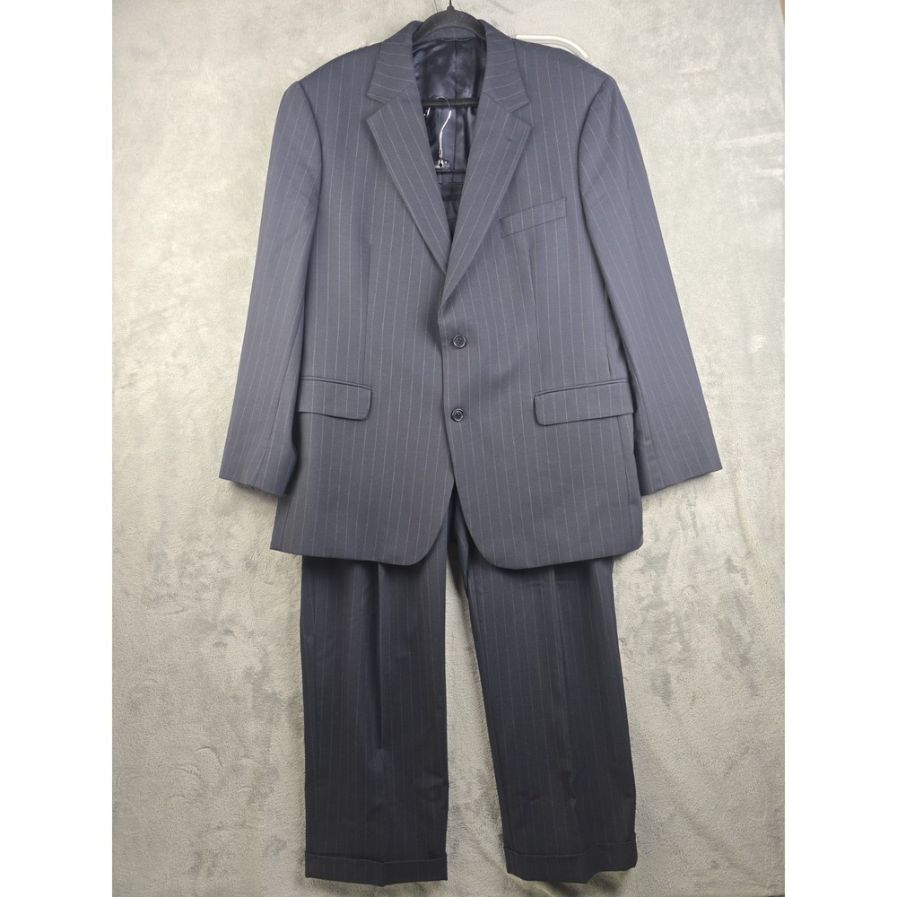 Brooks Brothers 346 Stretch Suit Mens 45R 38x31 Dark Gray Pinstripe Wool Vintage